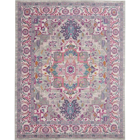 Palacedesigns 8 x 10 ft. Light Gray & Pink Medallion Area Rug PA3644016